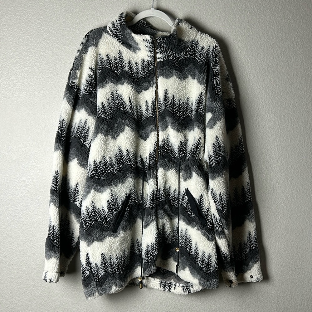 Vintage Forrest Print Zip Up Fleece Jacket